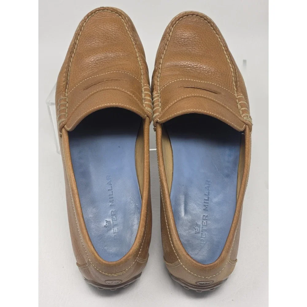 Peter Millar Mens Leather Driving Loafers Brown Slip On Size 9.5 M Pre-owned